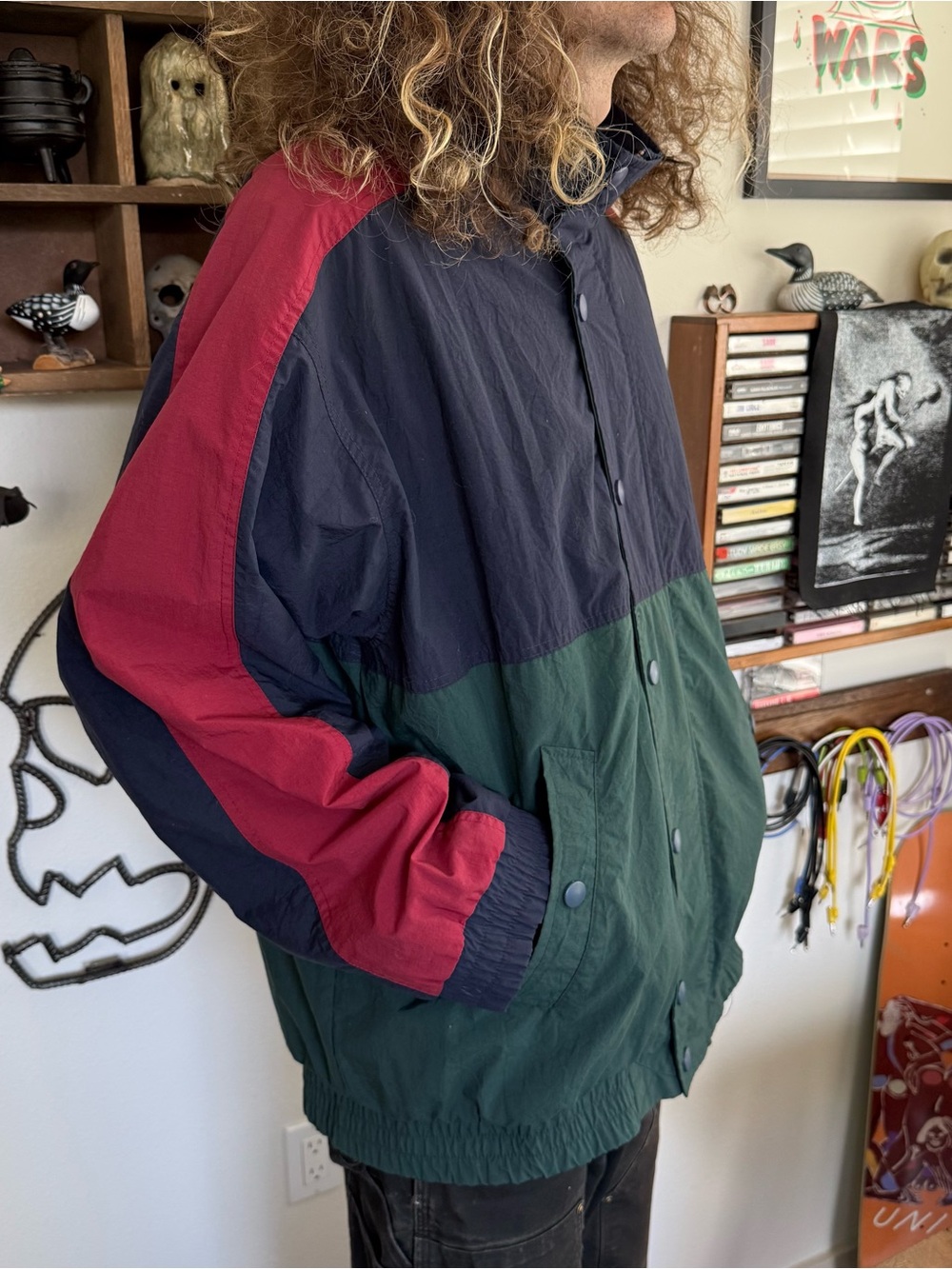 💀 SOLD 💀 Vintage 80s Izod Colorblock Lightweight Hooded Jacket ~ Size XL - Picture 3 of 9
